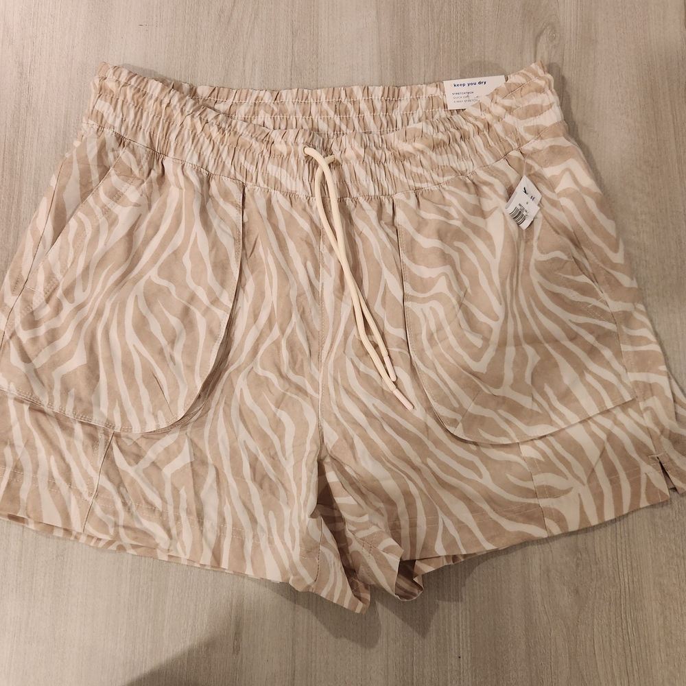 Old Navy Beige Zebra-Print Drawstring Athletic Shorts